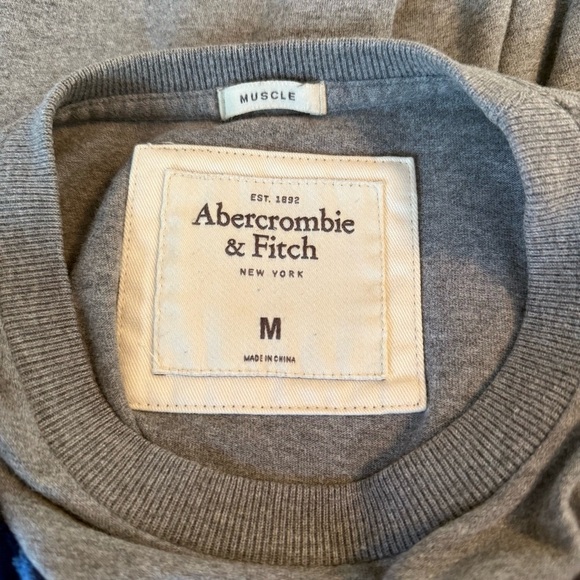 Abercrombie & Fitch Men Size M Muscle T-Shirt Gray/Blue Logo Spellout Preppy Y2K - Picture 3 of 7